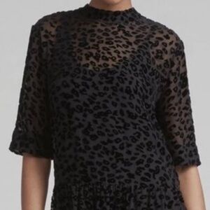 Rag and Bone Black Leopard Print Mini Dress with Slip in Size Medium